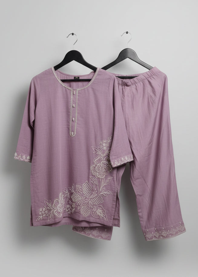 Chic Lavender Hand-Embroidered Co-ord Set