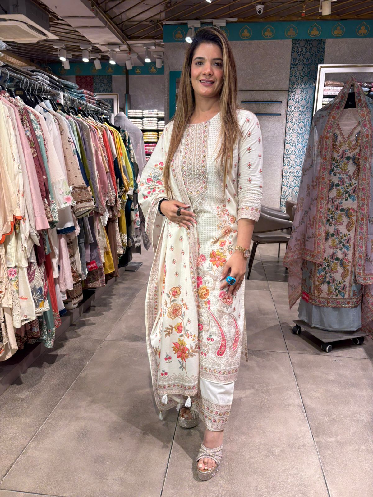 Ivory Elegance Floral Printed Suit Set Main image