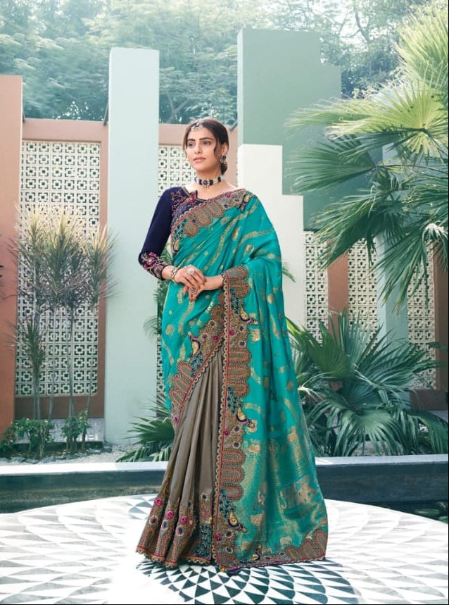 Dual-Tone Designer Silk Saree
