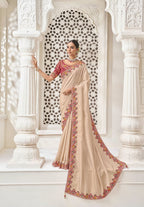 Embroidered Champagne Silk Saree