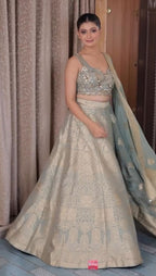 Ethereal Sage Banarasi Silk Heritage Lehenga Set