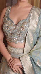 Ethereal Sage Banarasi Silk Heritage Lehenga Set