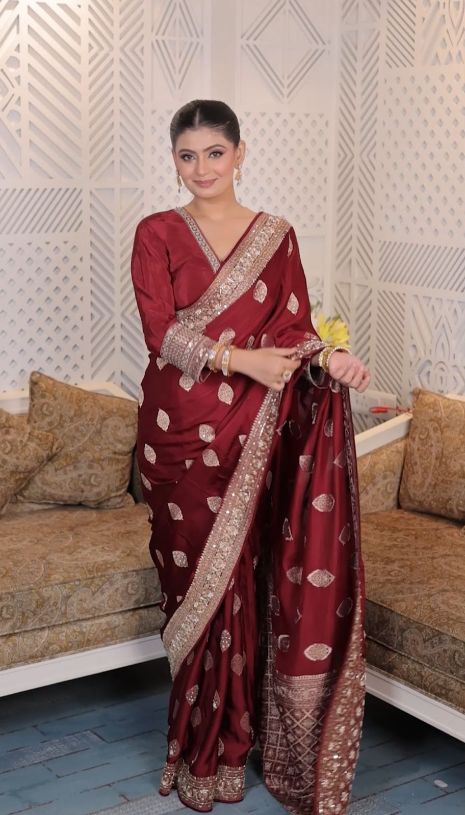 Deep Maroon Silk Saree Main image