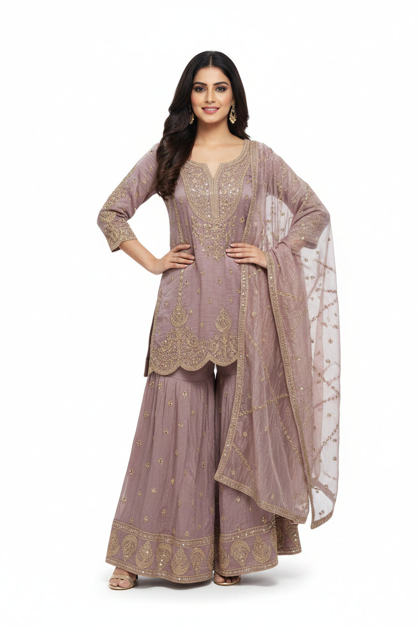 Mauve Silk Sharara Set Main image