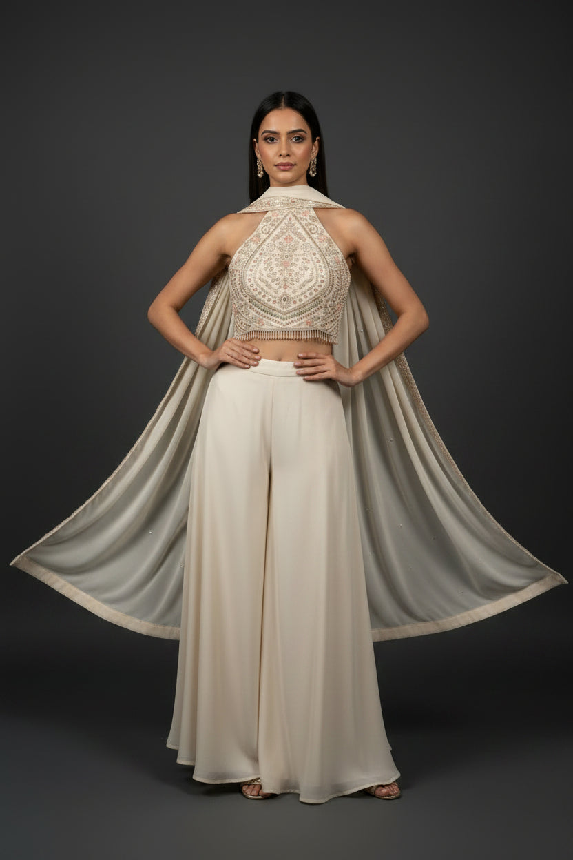 Halter-Neck Crop Top with Flared Palazzo Set Main image