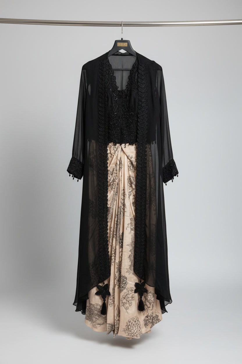Embroidered Shrug & Bustier with Dhoti Skirt Secondary image