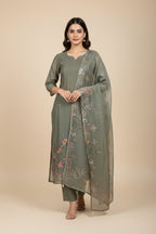 Floral Sage Green Ethnic Kurta Set