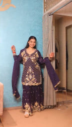 Midnight Purple Embroidered Sharara Set