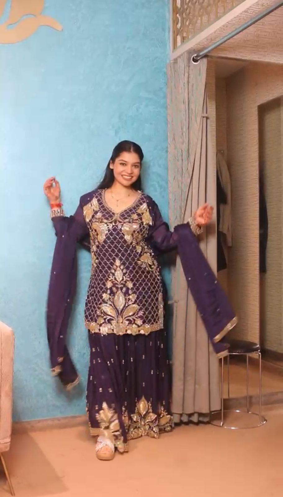 Midnight Purple Embroidered Sharara Set