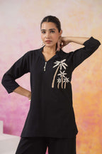 Midnight Onyx Palm Embroidered Co-ord Set