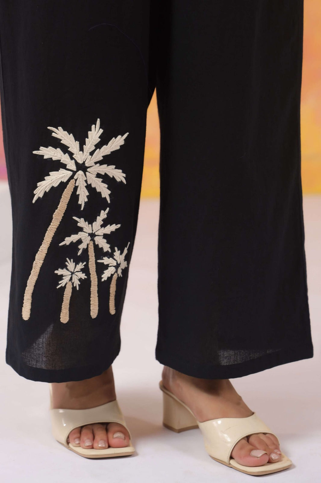 Midnight Onyx Palm Embroidered Co-ord Set