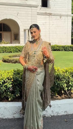 Imperial Pista Antique Gold Heritage Saree
