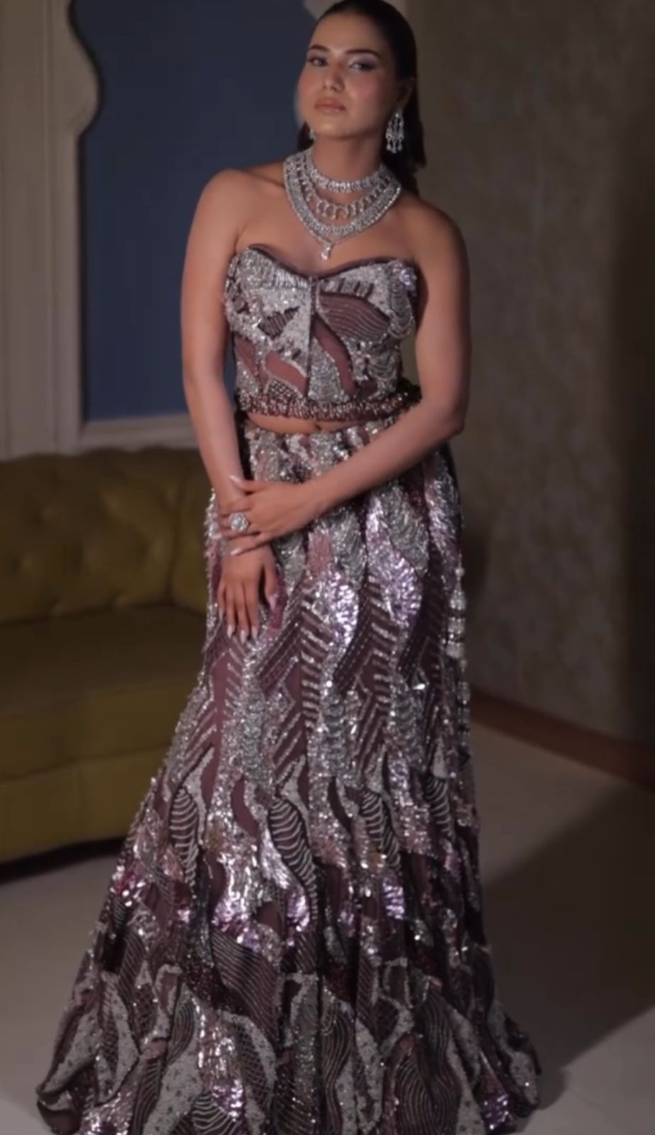 Enchanted Mauve and Metallic Silver Cocktail Lehenga Secondary image