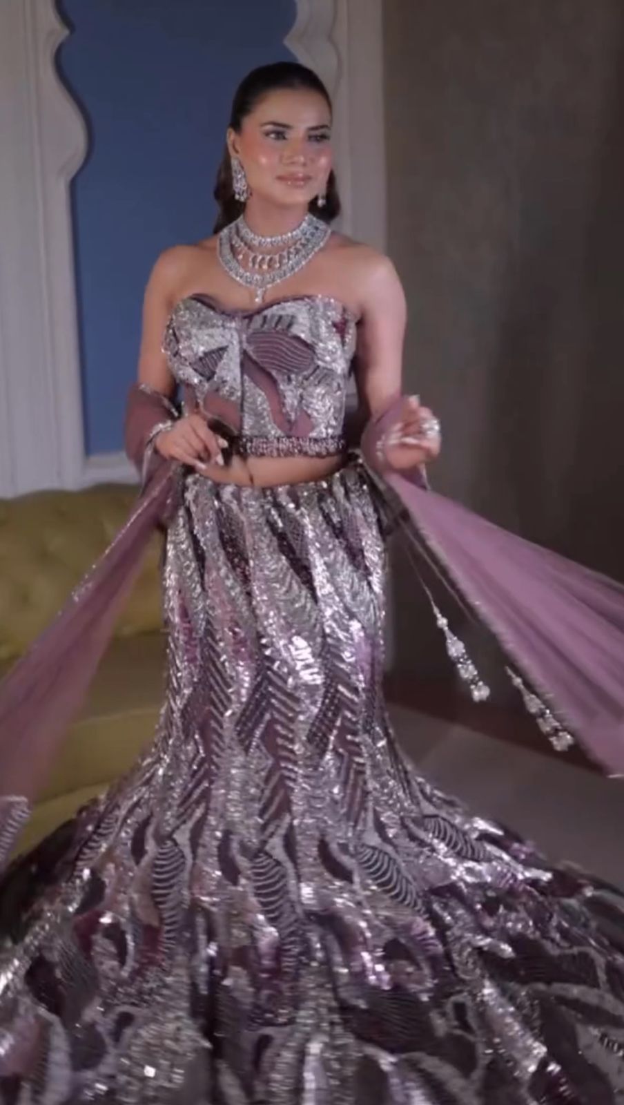 Enchanted Mauve and Metallic Silver Cocktail Lehenga Main image