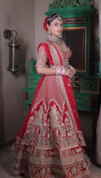 Crimson Red Hand-Embroidered Bridal Lehenga