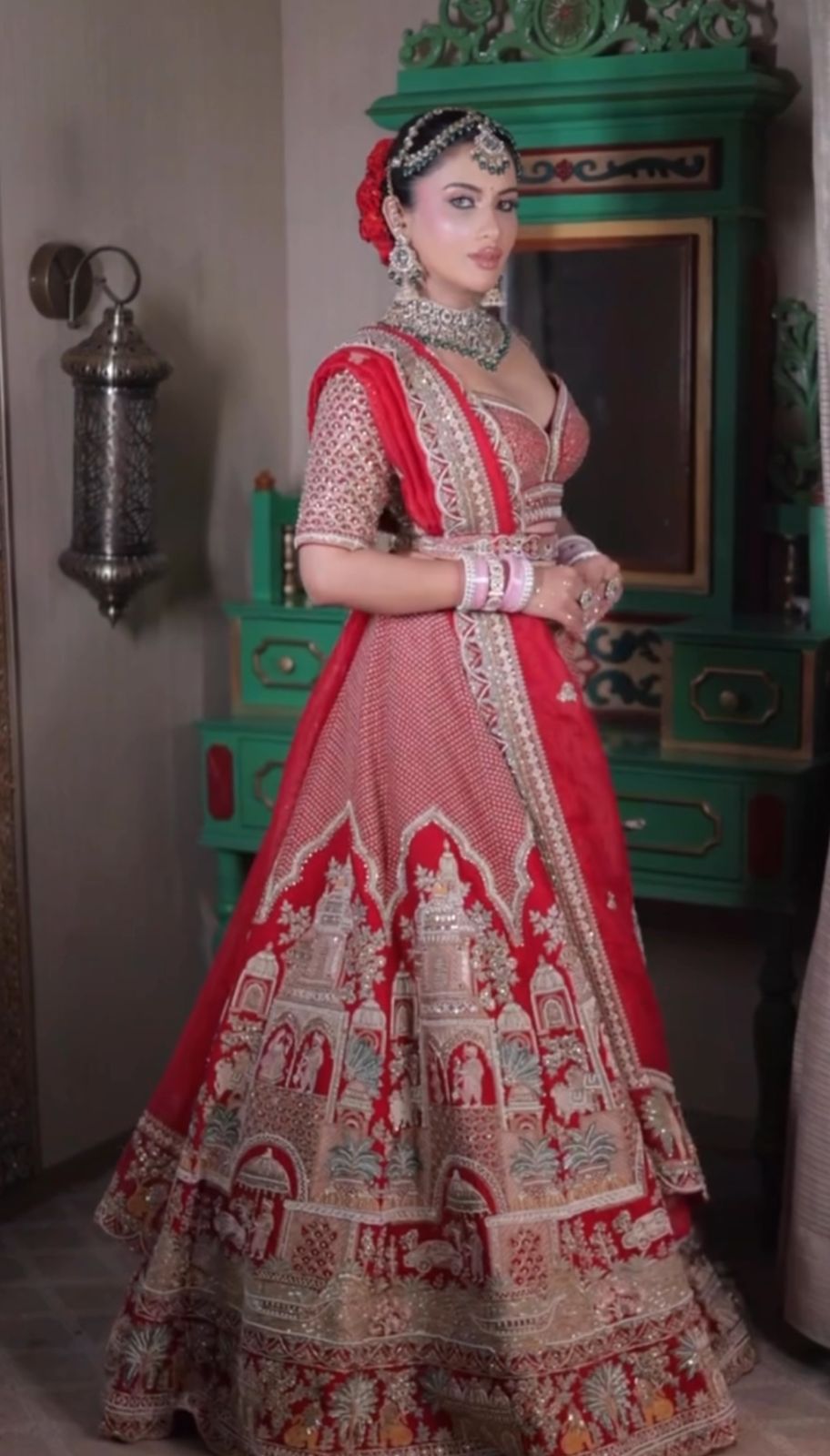 Crimson Red Hand-Embroidered Bridal Lehenga