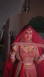 Crimson Red Hand-Embroidered Bridal Lehenga