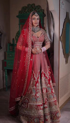 Crimson Red Hand-Embroidered Bridal Lehenga