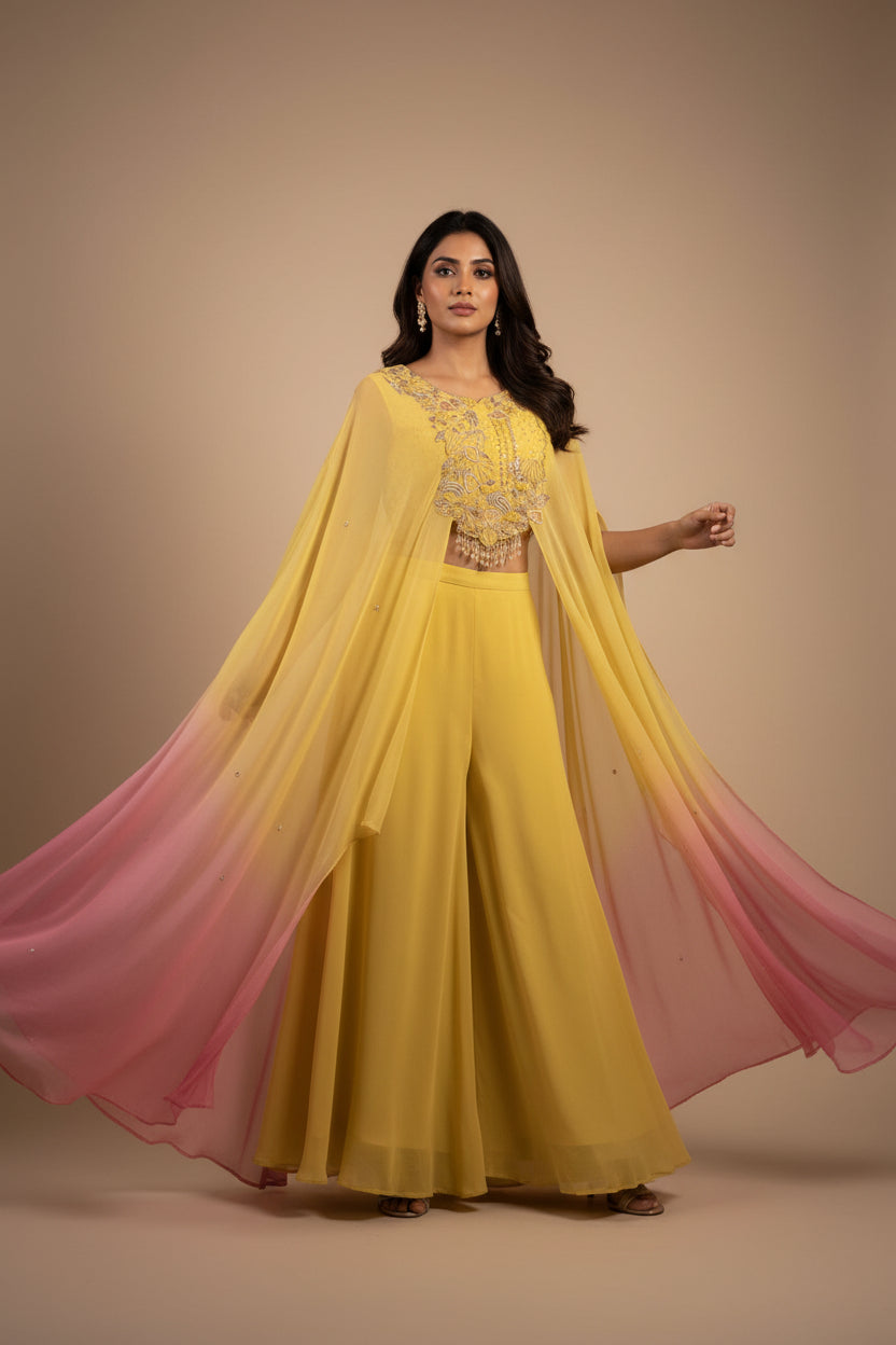 Ombre Cape Georgette Sharara Set