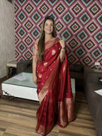 Crimson Red Banarasi Silk Saree