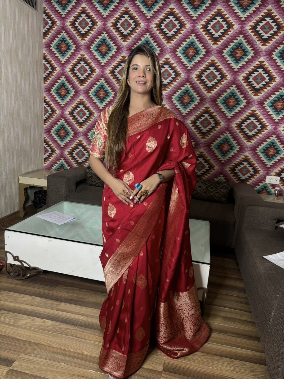 Crimson Red Banarasi Silk Saree Main image