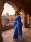 Royal Blue Silk Saree with Silver Gota Lines