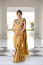 Heavily Embellished Regal Gold Silk Saree