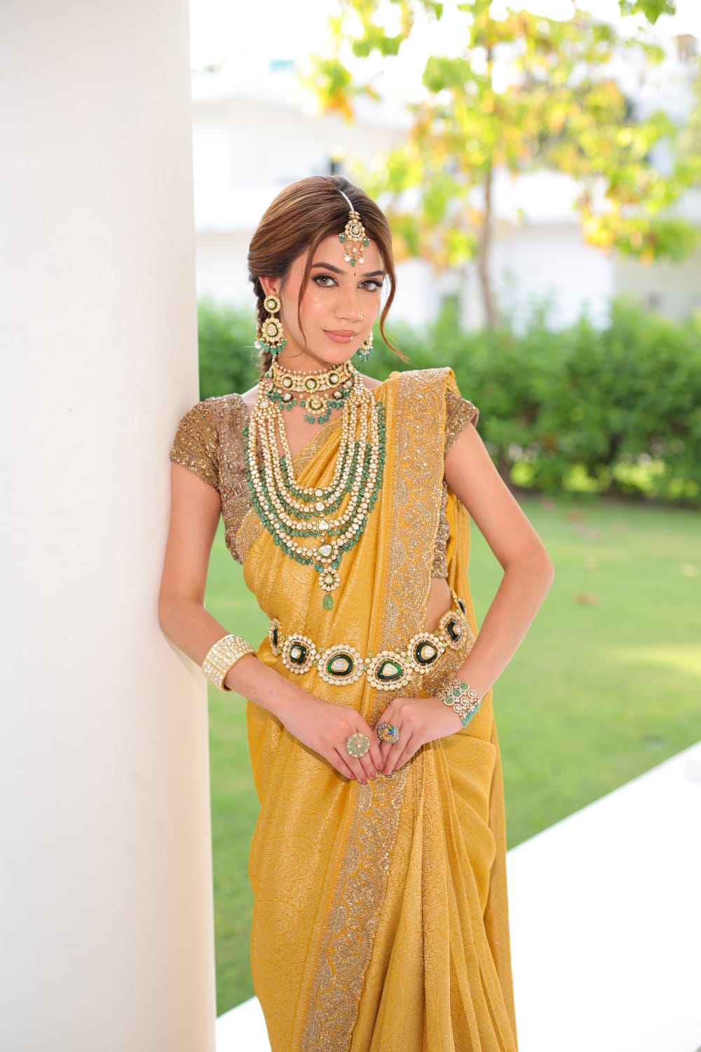 Heavily Embellished Regal Gold Silk Saree