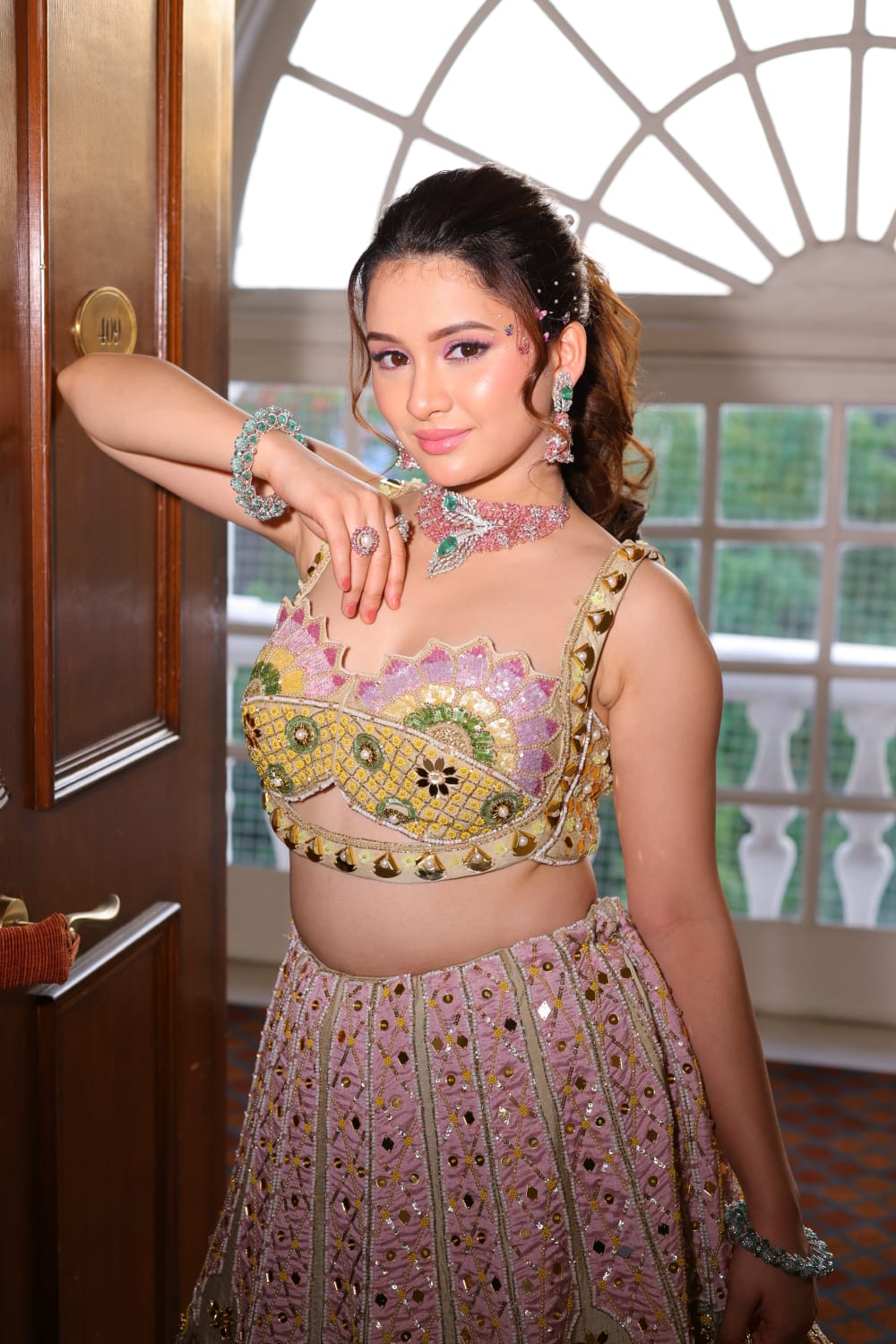 Whimsical Pastel Embroidered Lehenga Choli Set Secondary image
