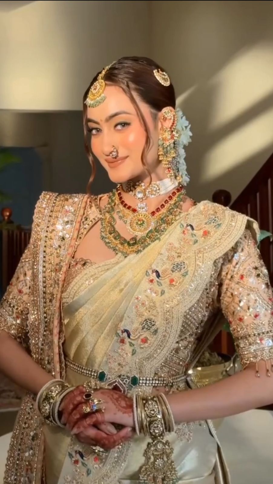 Royal Ivory Gold Embroidered Saree Ensemble Secondary image