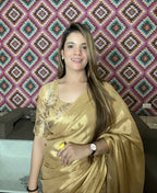 Elegant Antique Gold Tissue Silk Saree