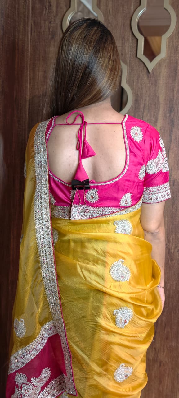 Vibrant Mustard Organza Saree