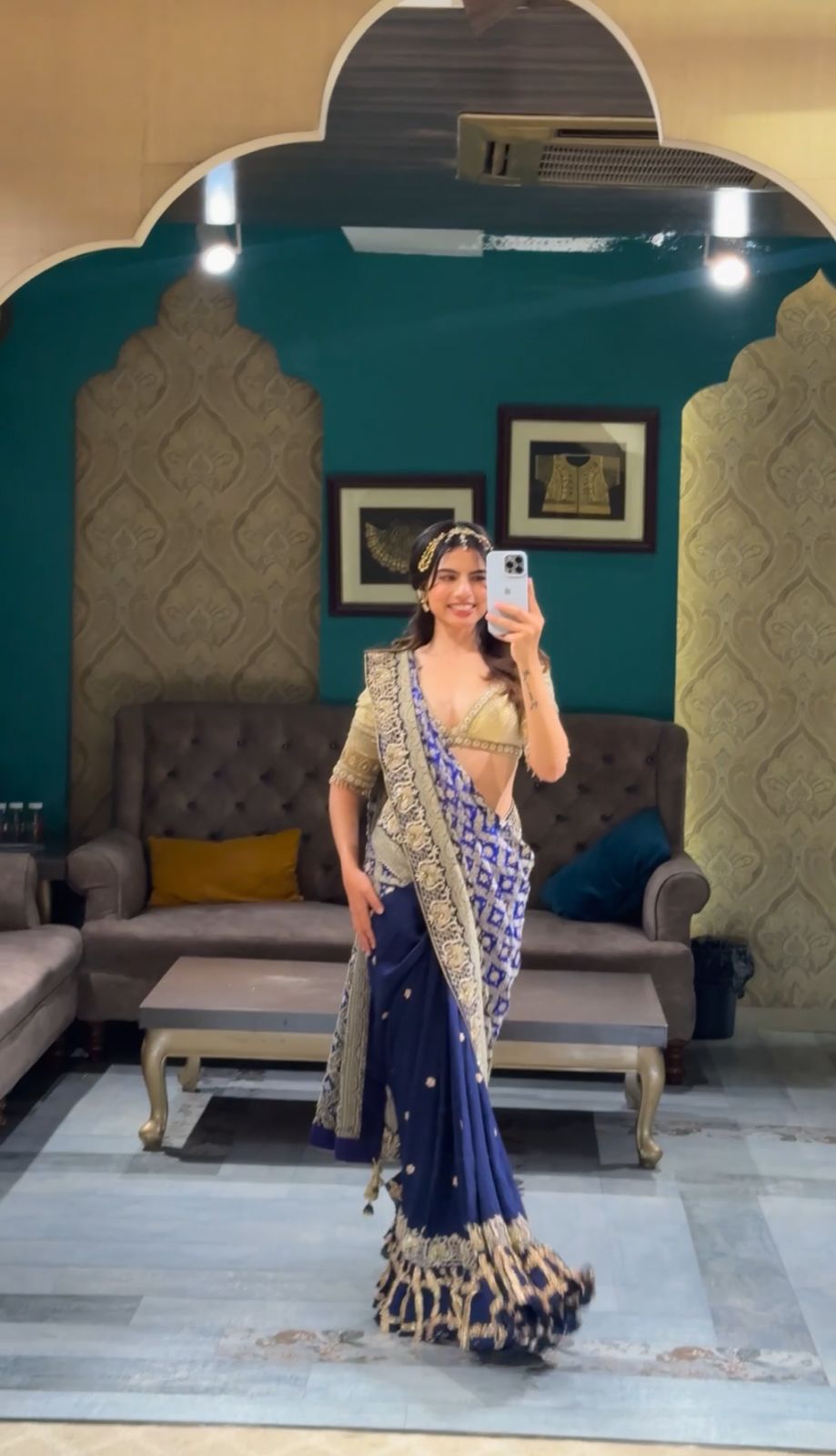 Royal Blue Brocade Silk Saree Secondary image