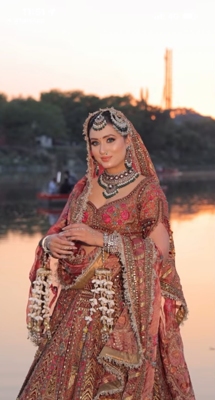 Regal Rust Hand-Embroidered Heritage Velvet Bridal Lehenga Main image