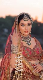 Regal Rust Hand-Embroidered Heritage Velvet Bridal Lehenga