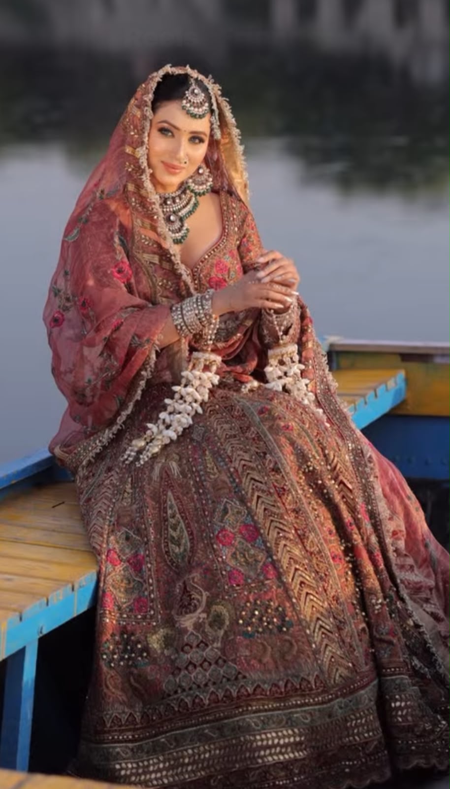 Regal Rust Hand-Embroidered Heritage Velvet Bridal Lehenga Secondary image