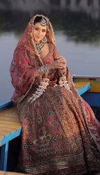 Regal Rust Hand-Embroidered Heritage Velvet Bridal Lehenga