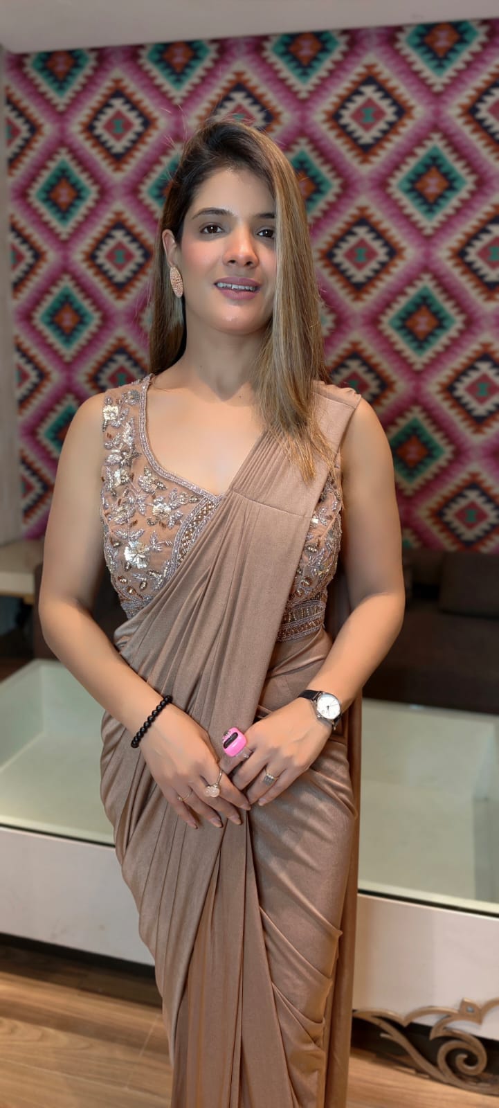 Chic Mocha Nude Lycra Drape Saree