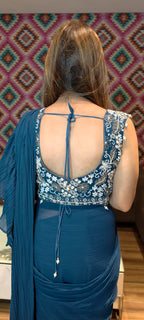 Enchanting Teal Blue Ruffled Drape Saree