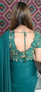 Regal Emerald Green Pleated Drape Saree