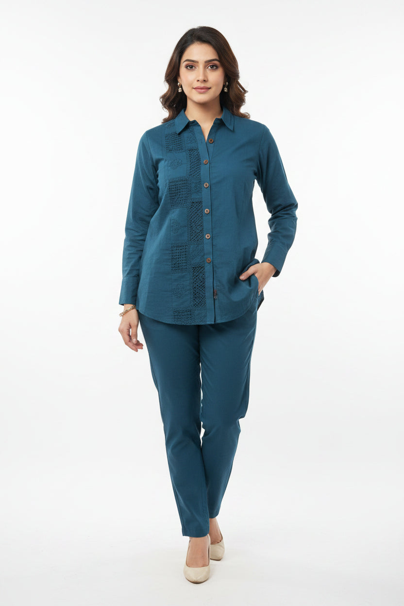 Modern Teal Blue Cotton Co-ord Set Main image