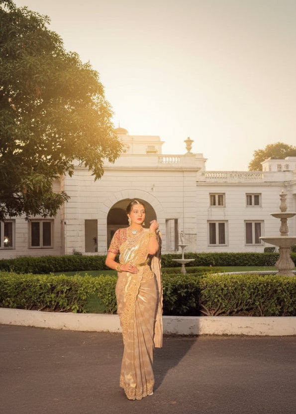 Champagne Gold Tissue Silk Saree