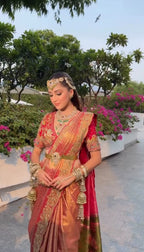 Regal Antique Gold Terracotta Banarasi Silk Saree