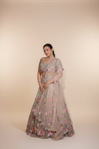 Ethereal Champagne Silver Metallic Lehenga