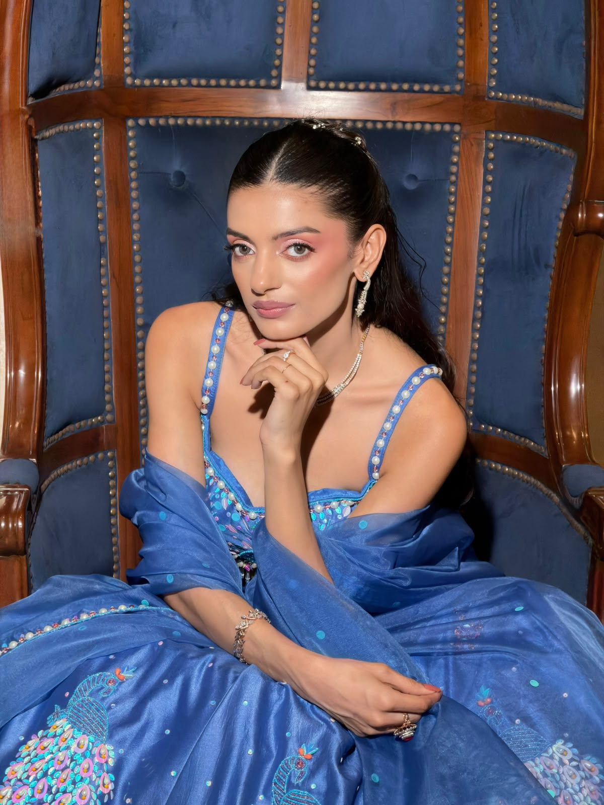 Ethereal Ocean Blue Hand-Embroidered Silk Lehenga