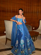 Ethereal Ocean Blue Hand-Embroidered Silk Lehenga