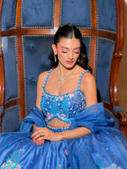 Ethereal Ocean Blue Hand-Embroidered Silk Lehenga