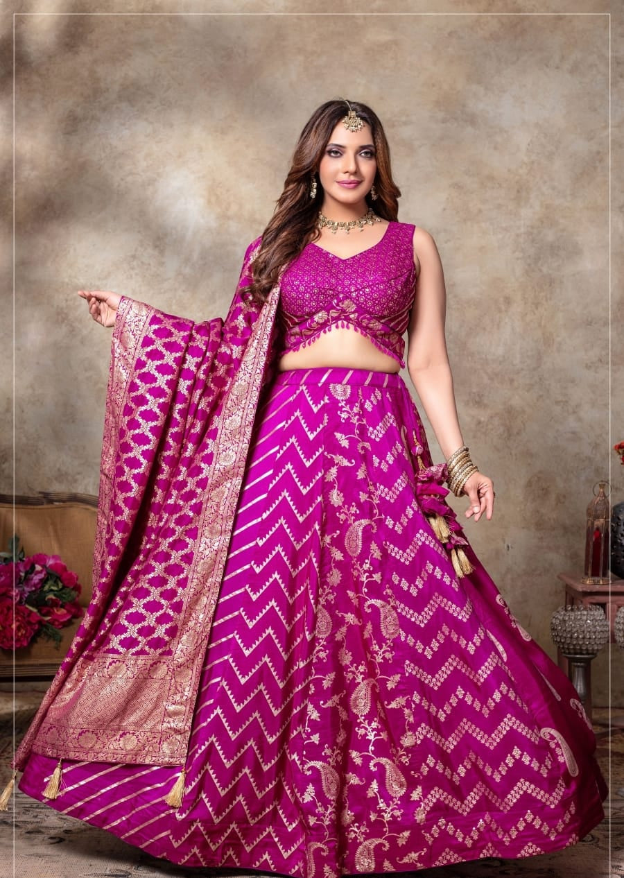 Designer Banarasi Silk Lehenga Choli Set Secondary image