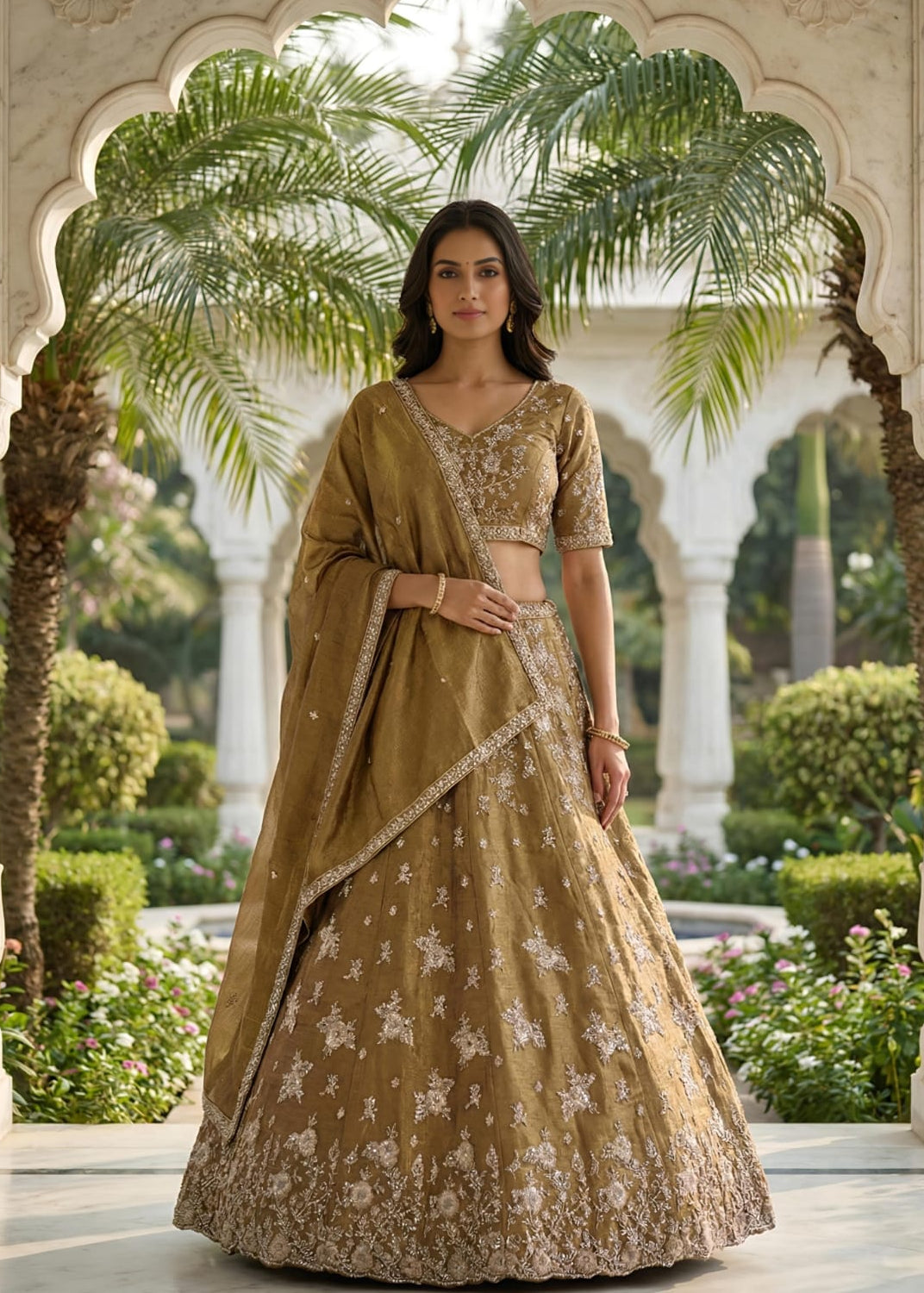 Floral Resham Silk Lehenga Set