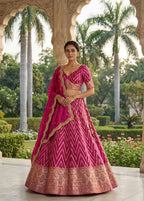 Ruby Red Chevron Silk Lehenga Set with Brocade Border (1036 GA-39)